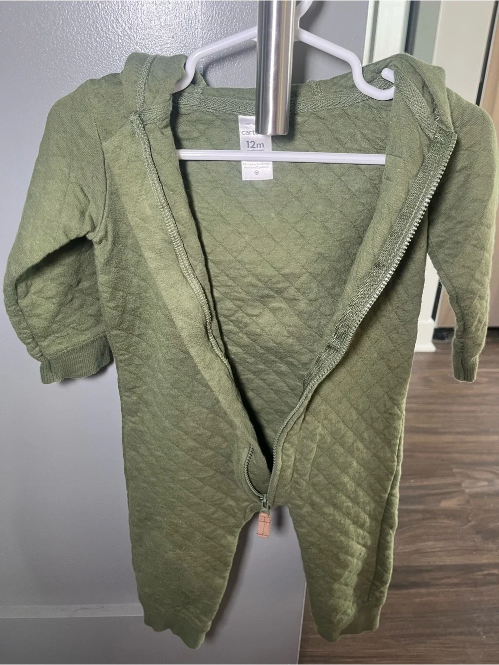 Carter's Olive Quilted Hooded Baby One-Piece Footie